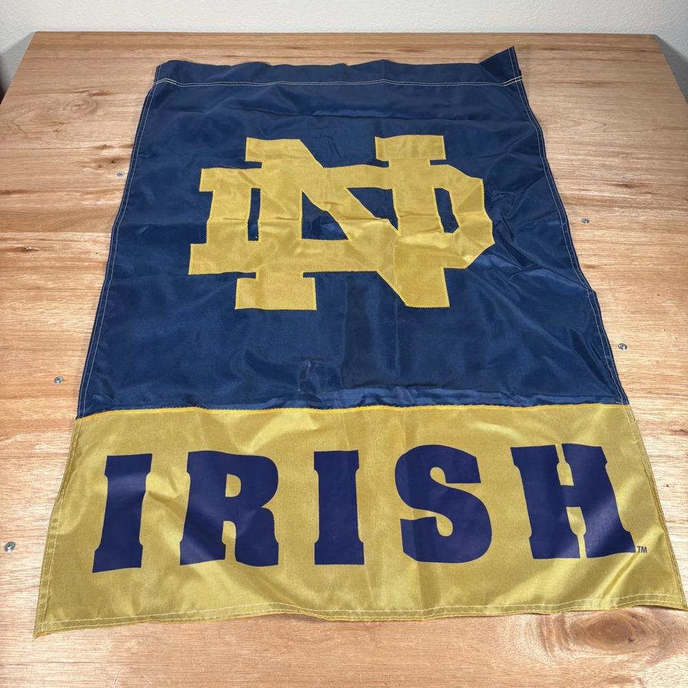 Notre Dame Fighting Irish Garden Flag Navy Blue Gold ND Logo Banner 28x39